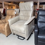 Relaxfauteuil, beige/grijs ecoleder, elektrisch verstelbaar, zwart ond